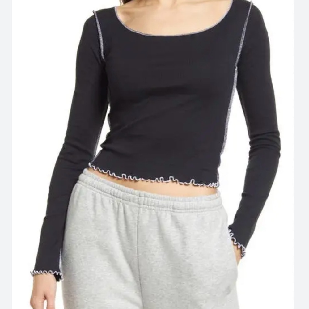 Topshop Black Long Sleeve Top with White Trim‎